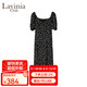 Lavinia Club拉維妮婭春夏新款法式碎花連衣裙女黑色氣質(zhì)一字肩泡泡袖茶歇長裙 黑白花 S /160/84A