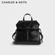 CHARLES&KEITH25秋新品大容量復(fù)古通勤繩結(jié)雙肩背包七夕禮物CK2-60671790 Noir黑色 M