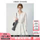 VEGA CHANG白色連衣裙女2025春秋新款法式V領(lǐng)長(cháng)袖高級感蕾絲裙子 云朵白（長(cháng)袖） S