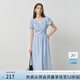 范思藍(lán)恩法式重工立體花朵蕾絲連衣裙女夏季2025新款收腰裙子2884 冰水藍(lán) M