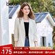 百圖betu女裝2025夏季新款西裝條紋后幅開叉寬松七分袖外套女2503T69 米白 M