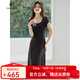 clotho Rennie品牌女裝短袖連衣裙女中長(cháng)款2025夏季新款韓版百搭修身遮肉顯瘦 黑色 M