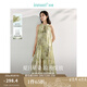 茵曼（INMAN）新中式盤(pán)扣掛脖連衣裙2025夏季女裝新品萊賽爾碎花收腰刺繡長(zhǎng)裙 橄欖綠 S