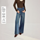 茵曼（INMAN）復古水洗百搭闊腿牛仔褲2026春季女裝新款顯瘦純棉寬松長(cháng)褲 牛仔藍 26