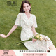 香影v領(lǐng)碎花連衣裙女夏季2025新款短袖垂感綠色法式茶歇雪紡裙子 綠色 S