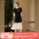 白鹿語(yǔ)釘珠撞色氣質(zhì)小黑裙2025夏季新款弧形下擺中長(cháng)款連衣裙 黑色  M 
