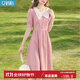 艾蓓怡（I BELIEVE YOU）法式粉色蕾絲娃娃領(lǐng)泡泡短袖連衣裙子女2024夏季新款修身顯瘦氣質(zhì) 海天霞粉 M