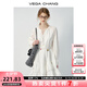 VEGA CHANG白色連衣裙女2025春秋新款法式V領(lǐng)長(cháng)袖高級感蕾絲裙子 云朵白（長(cháng)袖） S