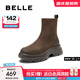 百麗（Belle）厚底增高彈力靴女2025冬季新款復古絨面顯瘦彈力短靴E4V2DDZ5 啡色 35