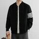 倉石一樹(shù)高端四道杠男士開(kāi)衫毛衣外套春秋季新款休閑棒球領(lǐng)針織衫夾克上衣 黑色 L