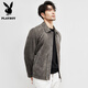 花花公子（PLAYBOY）輕奢翻毛皮真皮皮衣男進(jìn)口小羊皮絨面翻領(lǐng)機車(chē)皮夾克男士春秋外套 石墨色 XL 175