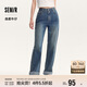 森馬[森柔牛仔]牛仔褲女卷邊直筒褲春秋毛邊酷颯長(cháng)褲109524124002