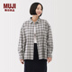 無印良品（MUJI）女式 法蘭絨 襯衫式夾克女外套25年秋季女裝 BC2POA5A 灰色格紋 S （155/80A）