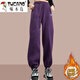 啄木鳥(niǎo)純新疆棉衛褲女士2025秋冬新款小個(gè)子高腰加絨束腳休閑褲運動(dòng)褲子 紫色【加絨】 加厚 L 【建議100-110斤】