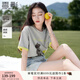 香影【小熊奇遇T】灰色短袖t恤女夏2025新款寬松落肩撞色刺繡上衣 熔巖灰色 M 160/84A/95-110斤