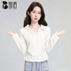 別語(yǔ)polo領(lǐng)長(cháng)袖t恤女秋季修身褶皺齊腰打底衫內搭甜美上衣 白色 M