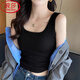浪莎方領(lǐng)吊帶背心女可外穿洋氣2025夏季新款美背內搭無(wú)袖上衣潮流女裝 黑色 L 【推薦115-130斤】