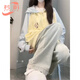 若盼可愛(ài)甜妹撞色插肩袖連帽衛衣女春秋季小熊魔術(shù)貼oversize開(kāi)衫外套 藍黃色 薄款 M 85-105斤