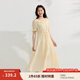 茵曼（INMAN）荷葉邊方領(lǐng)肌理連衣裙2025夏季女裝新品收腰a字大擺顯瘦長裙 杏色 L