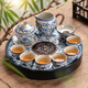 瓷牌茗茶具新款圓形茶盤(pán)陶瓷茶具整套家用辦公室羊脂玉瓷汝窯茶具泡茶器全套 汝窯繁星蓋碗10件套+青花茶盤(pán)