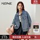KBNE2024新款藍(lán)色長(zhǎng)袖直筒復(fù)古牛仔女士短外套氣質(zhì)寬松夾克春秋女 深藍(lán)色 S