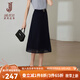 經(jīng)典故事（JANE STORY）經(jīng)典故事2025新款職業(yè)簡(jiǎn)約半身裙女夏季高腰顯瘦垂墜感中長(cháng)款裙子 深藍色 2XL