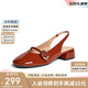 百思圖2024夏商場(chǎng)同款時(shí)尚法式粗跟后空女涼鞋RD293BH4 桔紅 35