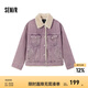 森馬[商場(chǎng)同款]牛仔外套女拼接仿兔毛翻領(lǐng)寬松2024新款冬夾棉夾克 紫色調(diào)00377 160/84A/M