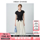 VEGA CHANG【萊賽爾】短袖連衣裙女2025新款夏赫本風(fēng)優(yōu)雅拼接短裙 墨韻流云 S