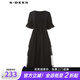 S.DEER圣迪奧女夏季時(shí)尚百搭圓領(lǐng)風(fēng)琴褶網(wǎng)紗繡花連衣裙S242Z1241 黑色/91 M 165