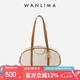 萬里馬（wanlima）春季新品保齡球腋下包牛皮枕頭包大容量真皮手提包包女包輕奢 月白/杏仁棕