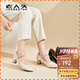 老人頭（LAORENTOU）高跟鞋女頭層牛皮粗跟單鞋一字扣工作鞋法式女鞋 LB61 白 38 
