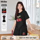 MsShe【重工刺繡巨顯瘦套裝】大碼女裝2025夏季胖mmT恤短褲兩件套 黑色現(xiàn)貨 3XL