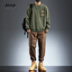 JEEP SPIRIT吉普休閑套裝男秋季男士潮牌舒適透氣衛衣男秋冬新款哈倫束腳牛仔 1001綠色+9008駝色 （套裝） XL  （125-145斤）