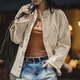 馬登女裝 美式棉籽殼牛仔外套休閑寬松設計感小眾純棉丹寧夾克秋季 米白色 馬登工裝 S