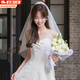 邦帛世頭紗新娘主婚紗結婚領(lǐng)證求婚訂婚超仙高級感蓬蓬頭飾影樓拍照道具 素紗珍珠頭紗【發(fā)梳款】