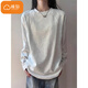 棉致美式復古圓領(lǐng)衛衣女春秋季2025新款寬松休閑長(cháng)袖t恤上衣打底衫 3269白灰色【高品質(zhì)19】 L 105-125斤