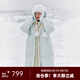 艾萊依（ERAL）女士羽絨服軟糯泡芙中長款羽絨服可脫卸連帽鴨絨保暖加厚羽絨服 冰清藍(lán) S 155【建議80-110斤】