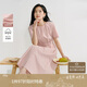 茵曼2025夏季女裝新款歐若風(fēng)圓領(lǐng)抽褶棉質(zhì)混紡短袖氣質(zhì)連衣裙 淺粉色L