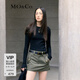 MO&Co.M字母金屬章仔魚(yú)骨線(xiàn)修身長(cháng)袖正肩T恤弧形下擺上衣上裝黑白色 黑色-第2批 M 165