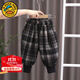 G.DUCKKIDS小黃鴨男童格子棉褲厚款冬裝寶寶一體絨加厚外穿休閑褲韓版洋氣小 245101加絨格子褲黑色 90 cm