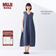 無印良品（MUJI）女式 棉 漢麻 無袖連衣裙女裝裙子夏季 連身裙長裙 BCD91C5S 煙熏藍色 L （165/88A）