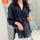 婍妡襯衫女薄款披肩夏季配吊帶裙子外搭罩衫雪紡上衣透感仙氣開(kāi)衫 1026黑色 M