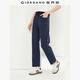 佐丹奴八分褲女純棉垂感糯米褲開(kāi)叉松緊腰親膚透氣衛褲女13424341 60學(xué)院藍 M