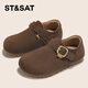 星期六童鞋兒童全包勃肯鞋春季新款女童軟底豆豆鞋單鞋男童 摩卡棕39