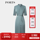 PORTS寶姿女裝2024夏季新款時(shí)尚優(yōu)雅不對稱(chēng)疊片緞面中袖連衣裙 波羅地海藍 L (8)