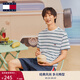 TOMMY JEANS【重磅厚實(shí)】春夏男女情侶純棉條紋針織刺繡圓領(lǐng)短袖T恤上衣 白綠條紋YBR M （推薦：135-150斤）
