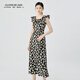 哥弟（GIRDEAR）女裝2025新款荷葉邊精致印花連衣裙（附腰帶）150005 印花-黑 M (3碼)