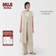 無印良品（MUJI）女式 漢麻混斜紋長款馬甲馬夾女款無袖上衣夏季 BC2LFC5S 象牙色 M （160/84A）