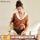 Olrain歐芮兒法式焦糖色針織衫開衫女春秋新款女裝刺繡娃娃領(lǐng)毛衣 焦糖色 M